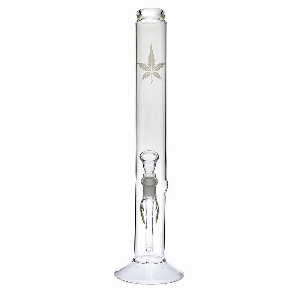 Bong de vidrio curvado con hoja de cáñamo - 42cm
