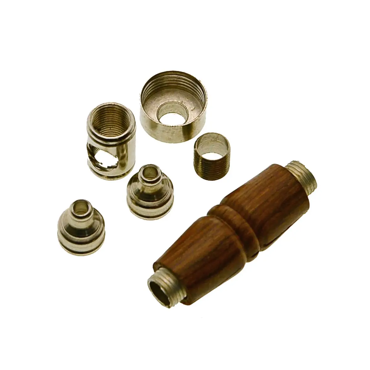 Pipa con mango de madera, cazoleta de metal y agujero de tiro