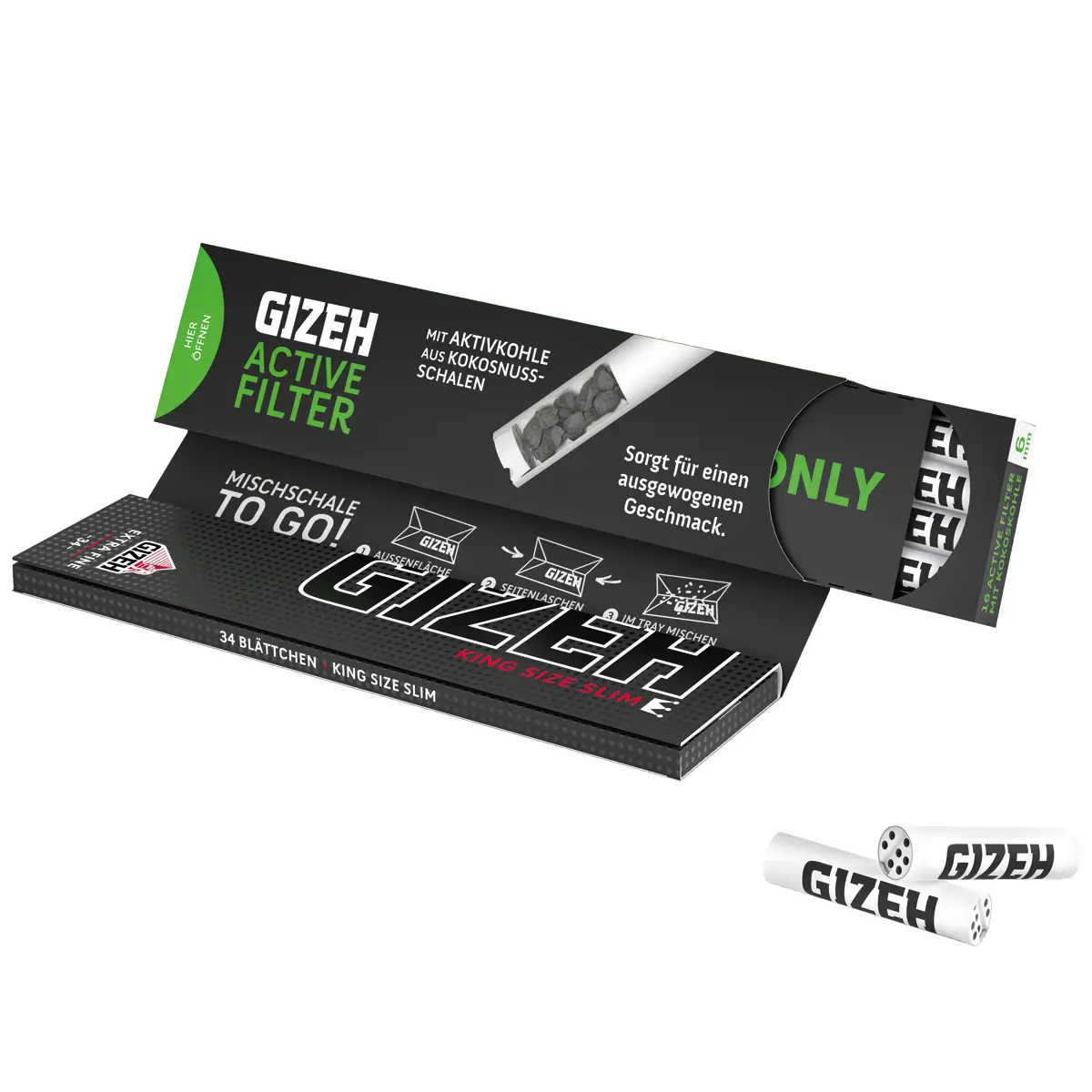 Gizeh Black King Extra Fine Size Silm  + 16 Filtro de carbón activado