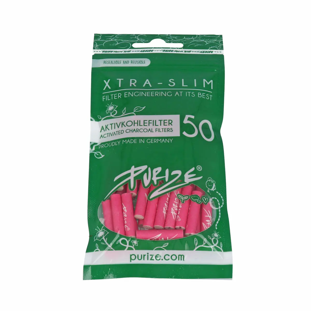 Filtro de carbón activado PURIZE® - XTRA Slim Size Rosa 50er