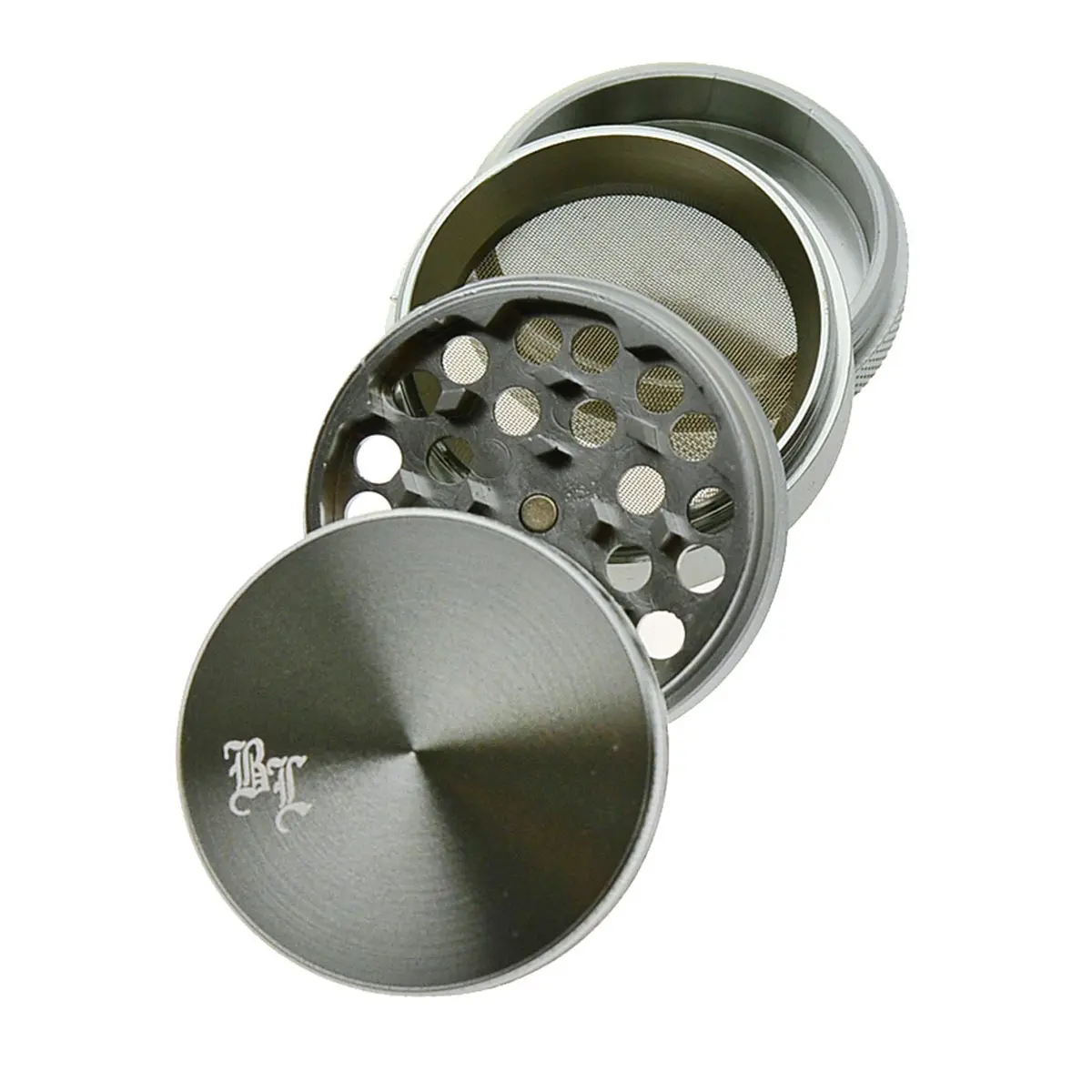 Black Leaf grinder aluminio con tamiz y cerradura con imán, 4 pzs.Ø 50mm