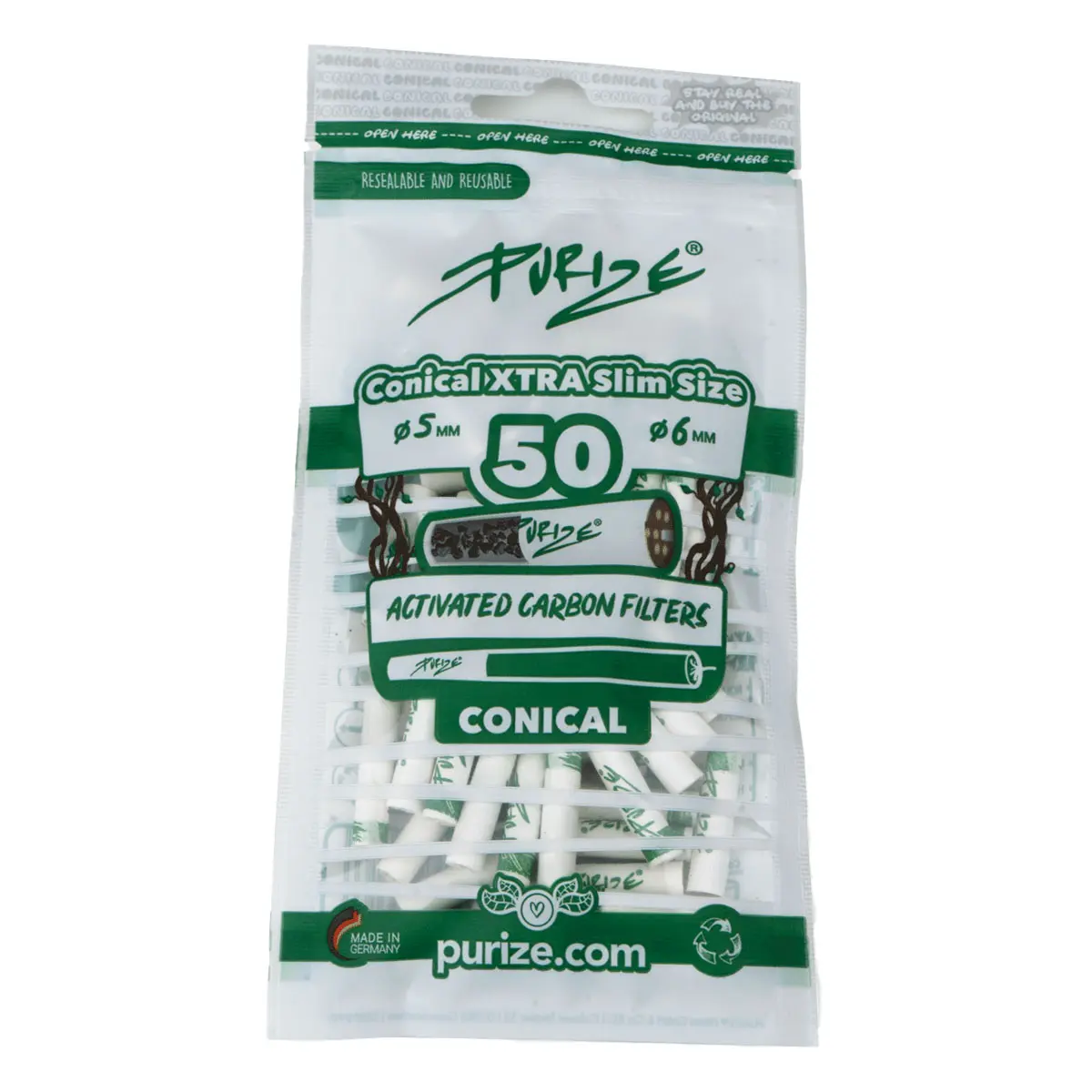 Filtro de carbón activado PURIZE® Conical XTRA de tamaño extra delgado.