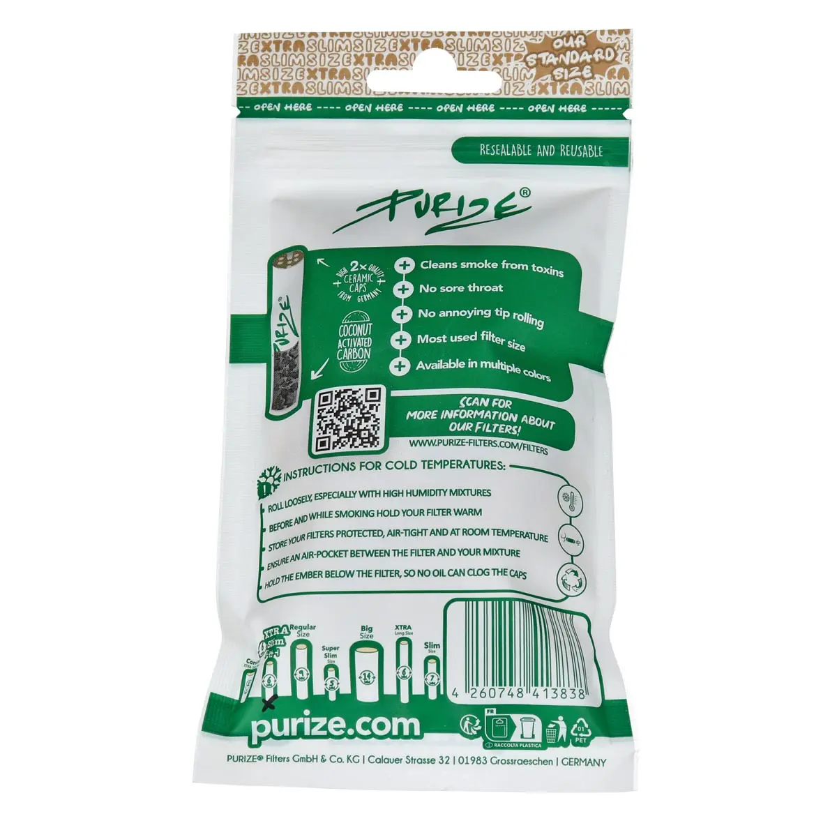 Filtro de carbón activado PURIZE® - XTRA Slim Size Organic 50x