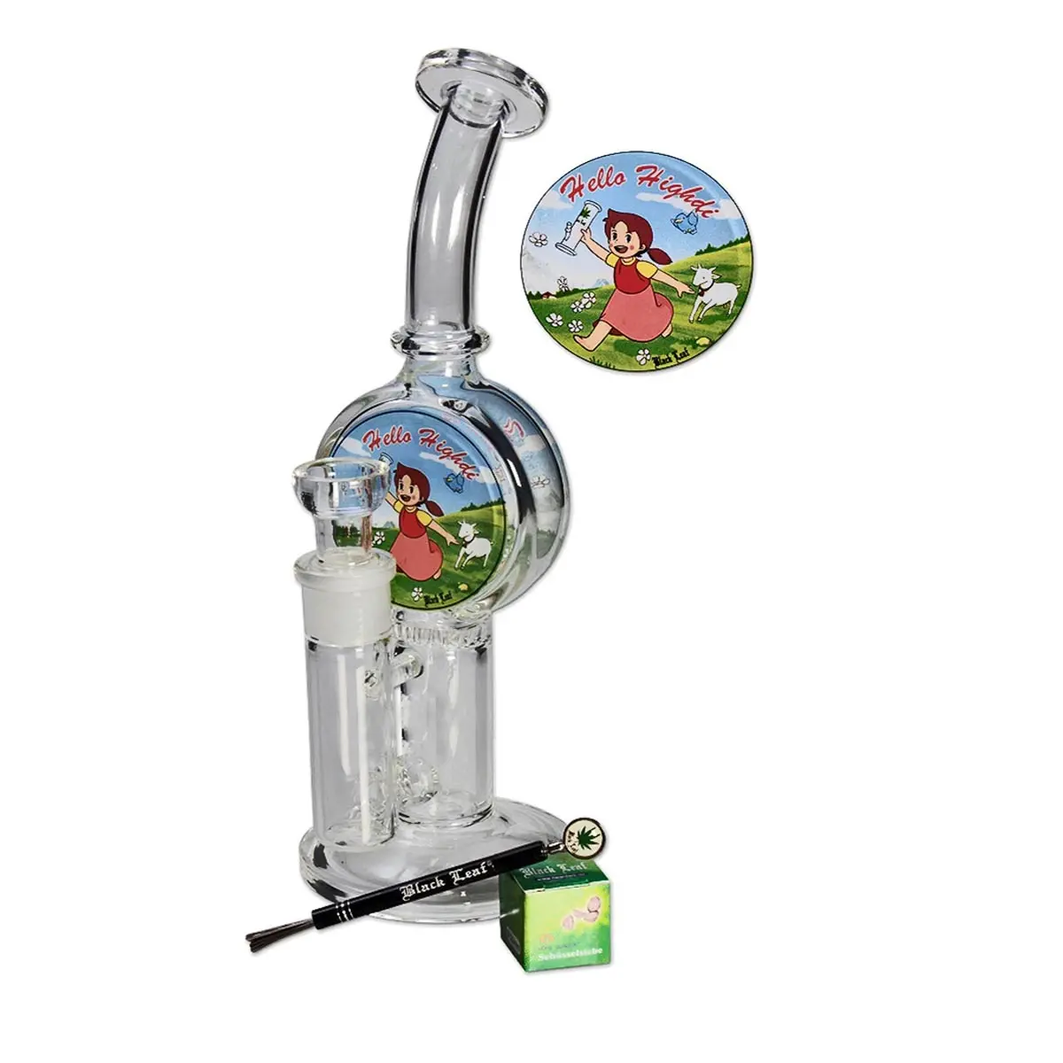 Bong de vidrio Hello Highdi Black Leaf con Honeycomb-Perc