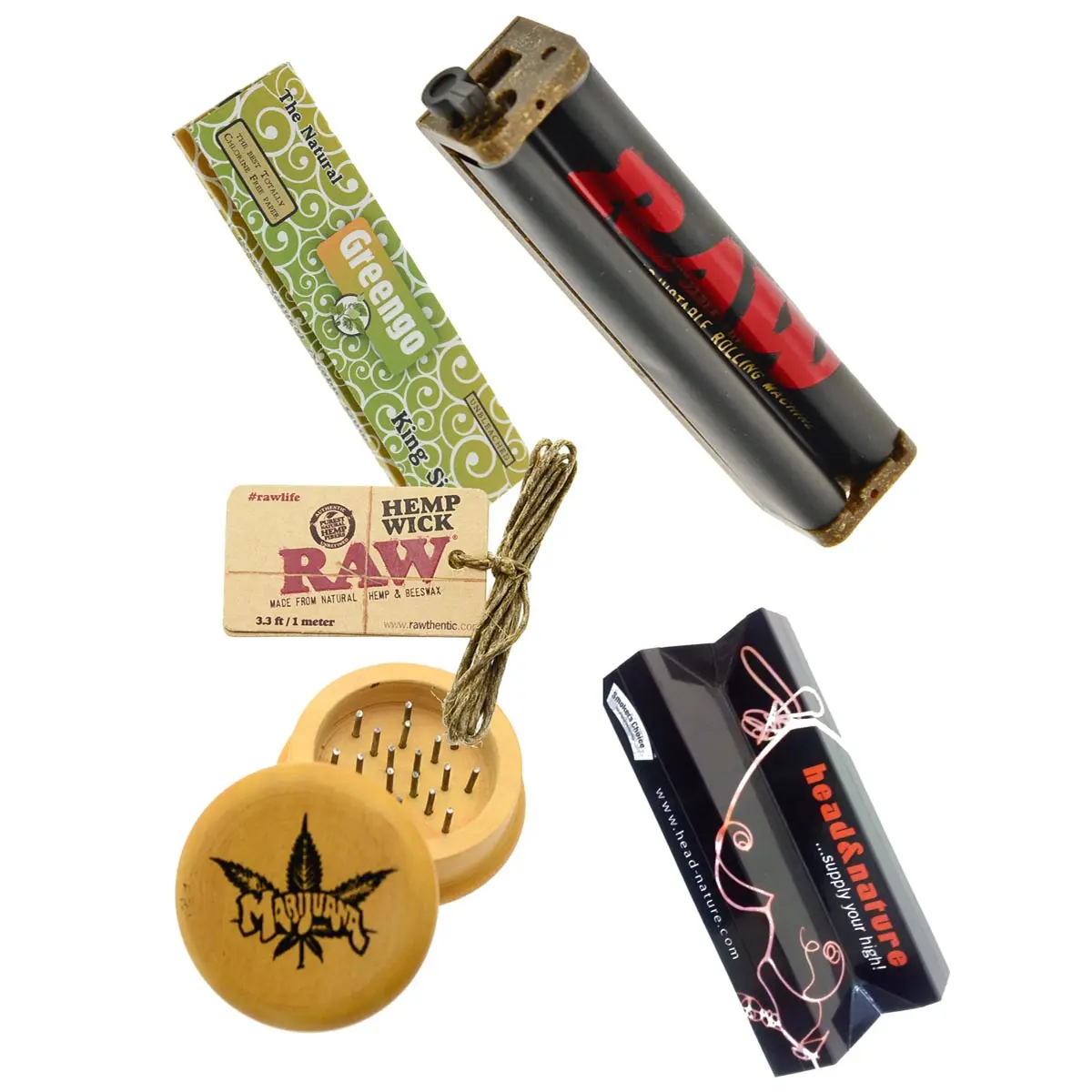 Set de Liar Eco - Liadora RAW, grinder, Papeles Greengo y Hemp Wick Mecha de Cáñamo