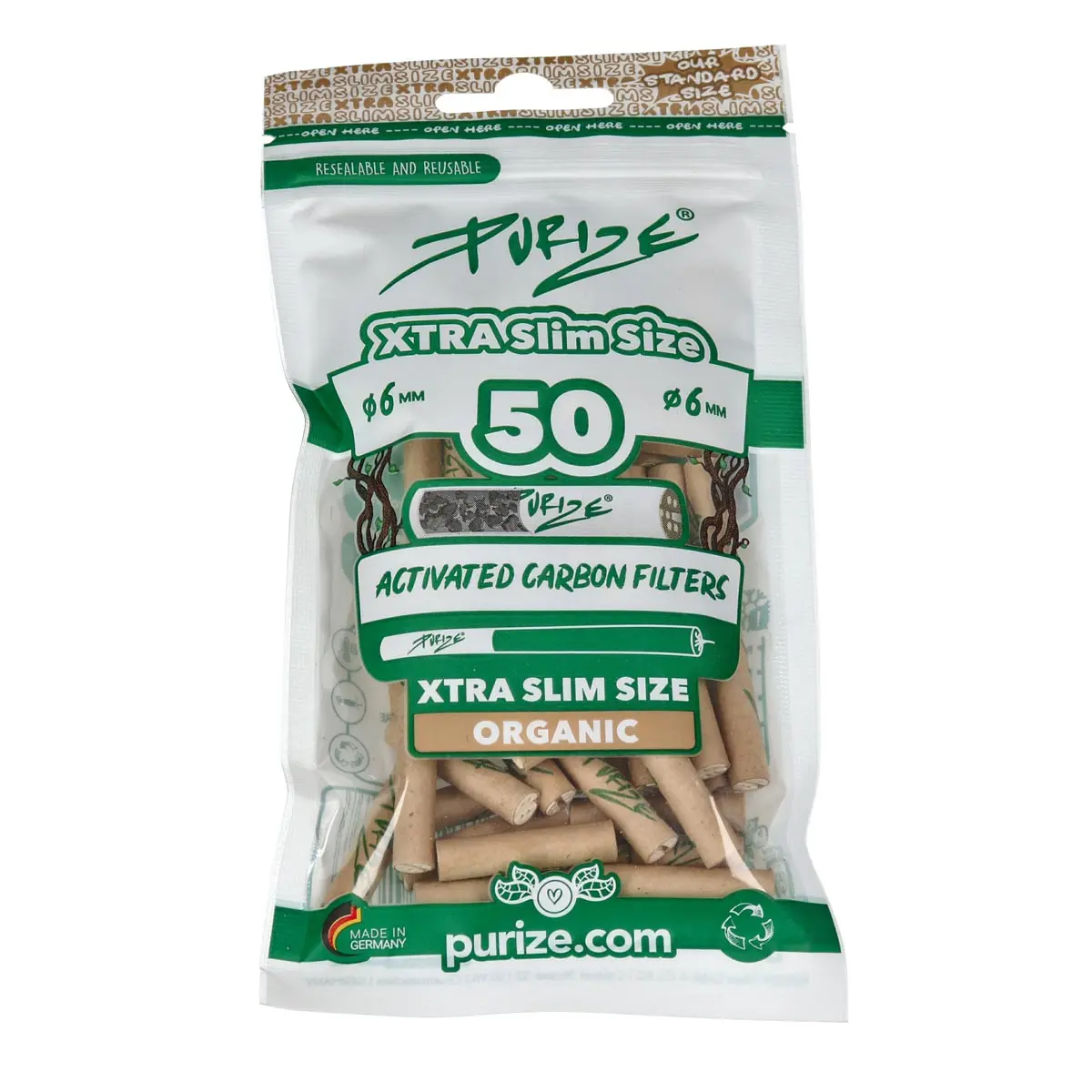 Filtro de carbón activado PURIZE® - XTRA Slim Size Organic 50x