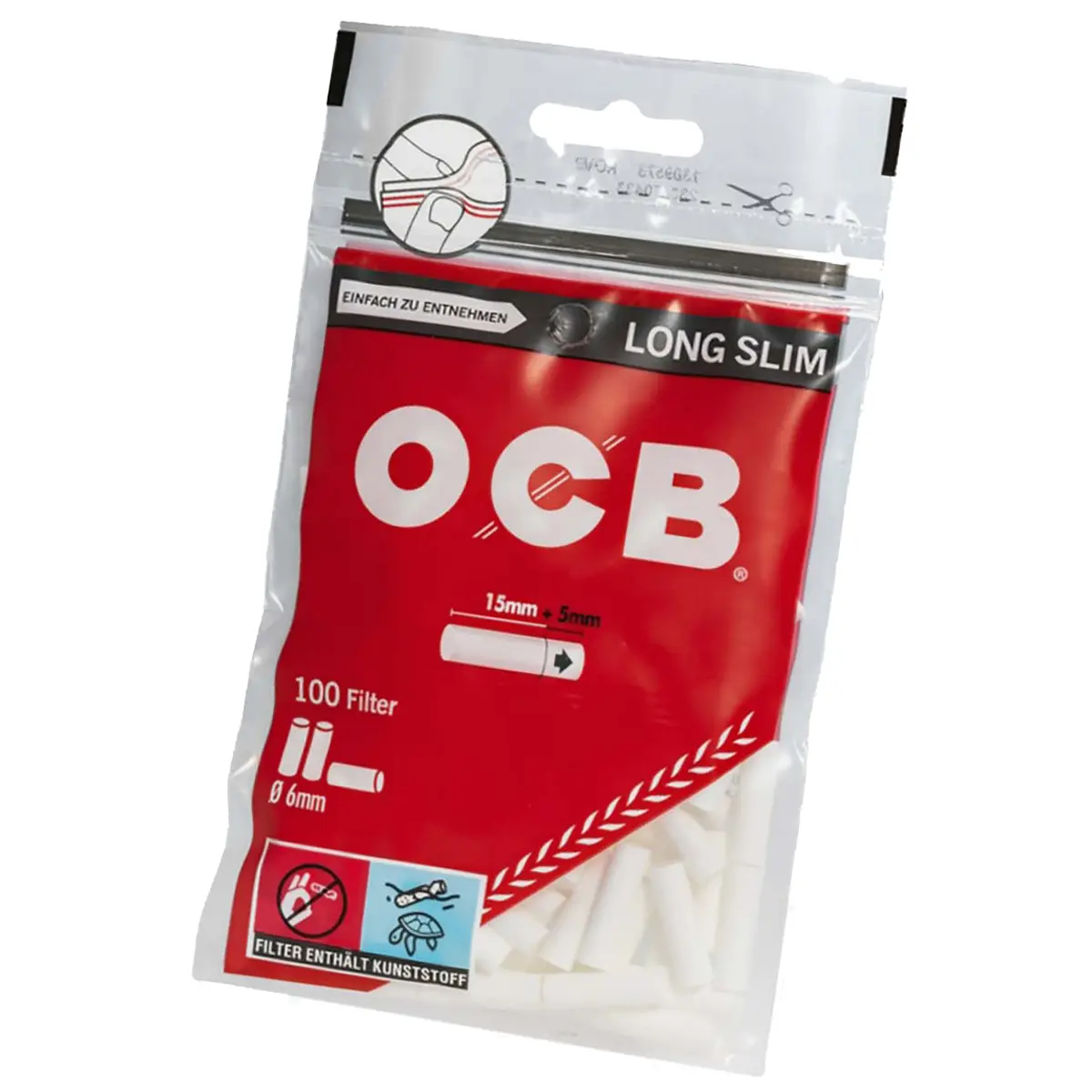 Filtros para cigarrillos OCB Long Slim de 6 mm - 100 piezas