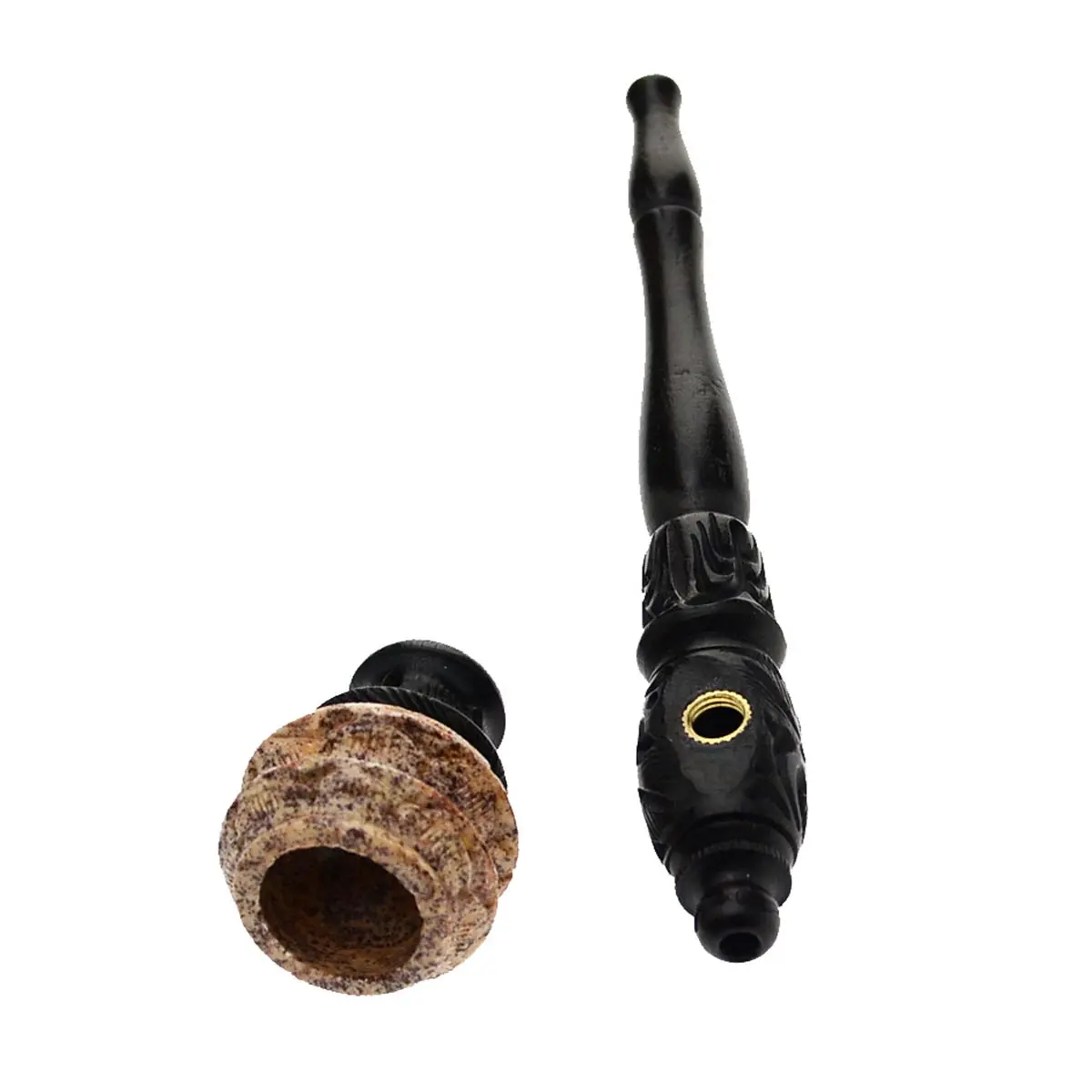 Pipa de madera grande con cazoleta de esteatita - 15,5cm