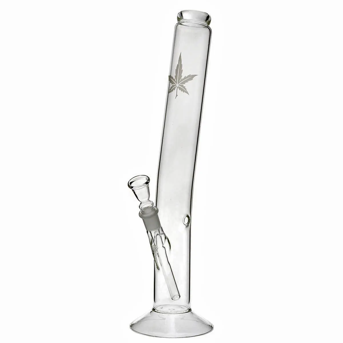 Bong de vidrio curvado con hoja de cáñamo - 42cm