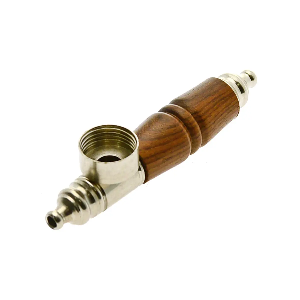 Pipa con mango de madera, cazoleta de metal y agujero de tiro