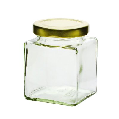 Tarro rectangula, 212 ml  con tapa de rosca de oro