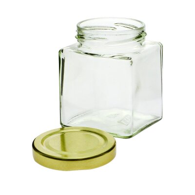 Tarro rectangula, 212 ml  con tapa de rosca de oro
