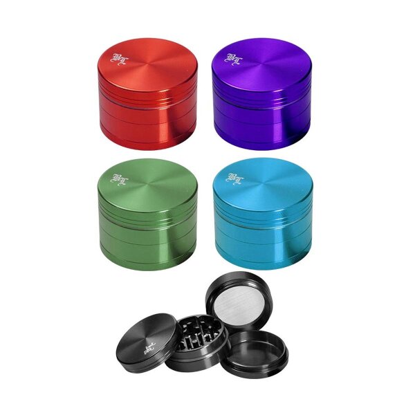 Black Leaf grinder aluminio con tamiz y cerradura con imán, 4 pzs.Ø 50mm