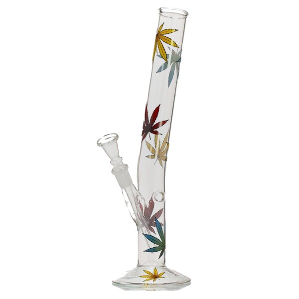 Bong de cristal con hoja de cáñamo de colores 32cm 14,5